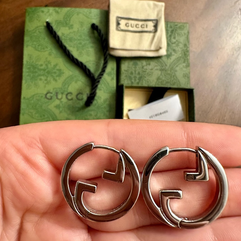 Gucci blondie hoop earrings GG logo silver